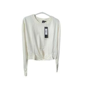 NWT Mono B Twist-Front Terry 100% Cotton Long Sleeve White/Ivory Pullover Sz L